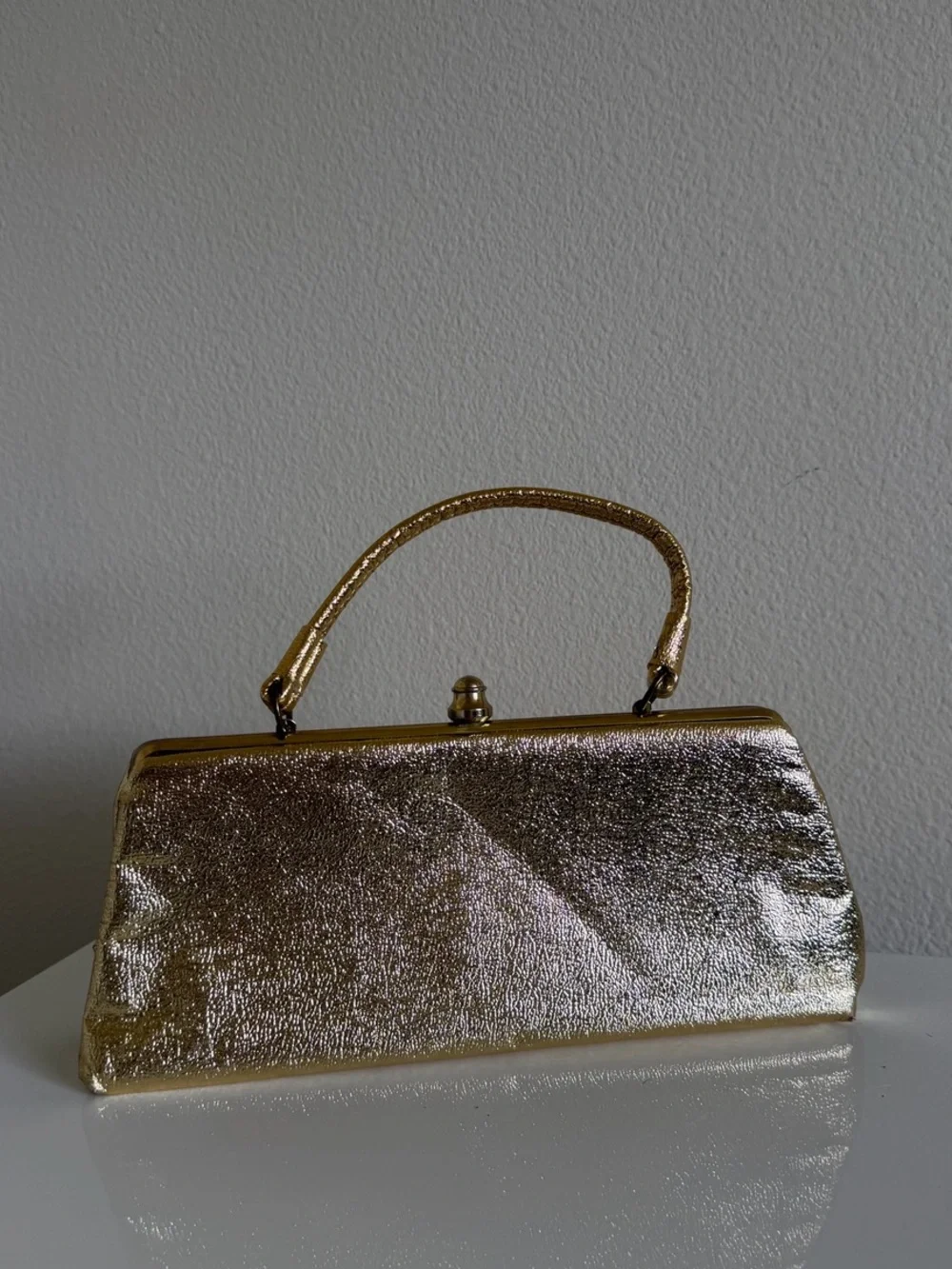 Vintage Metallic Gold Top Handle Handbag
